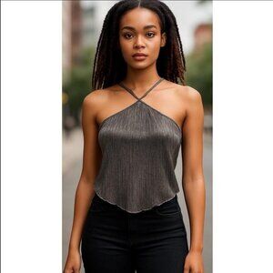 NWT No Boundaries Halter Silver Top L Y2K